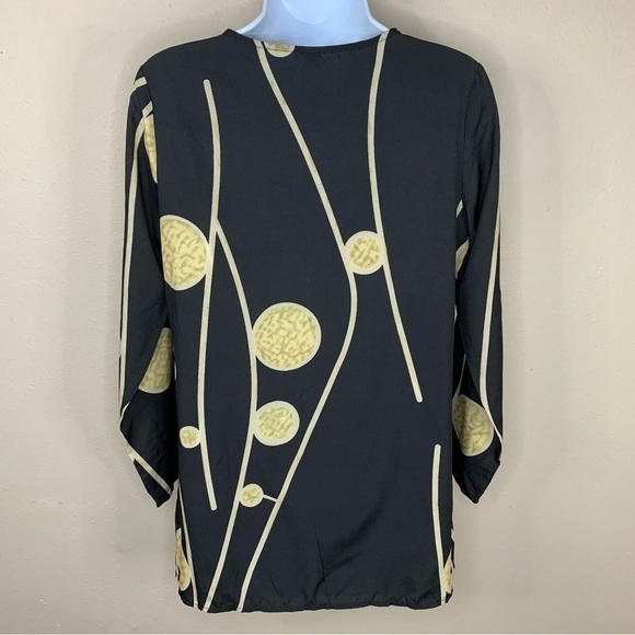 NEW Black Gold Abstract Lightweight Blouse V Neck Top Long Sleeve Small - Picture 5 of 8